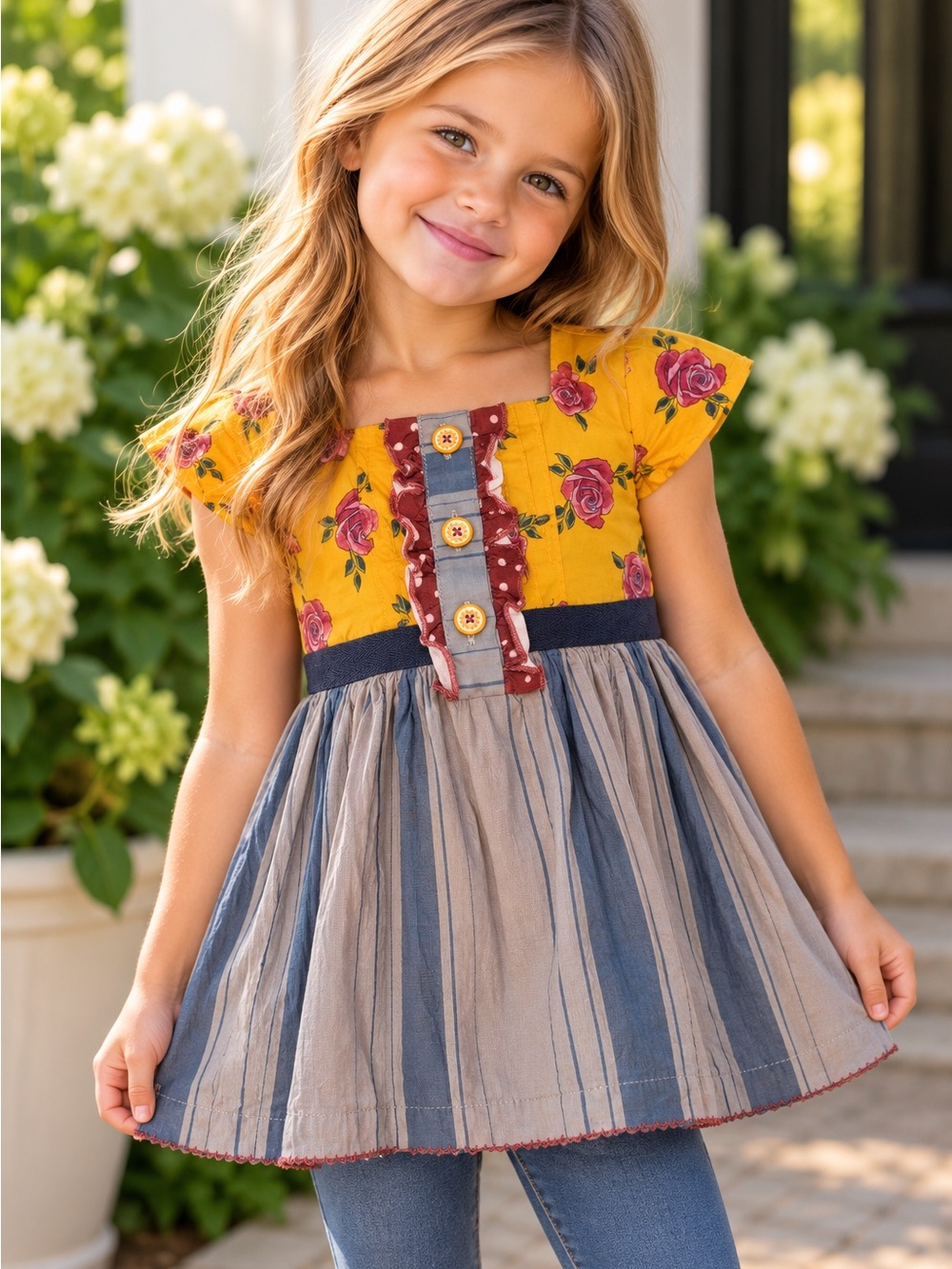 Matilda Jane x Joanna Gaines Girls Size 4 Floral Stripe Tunic Top